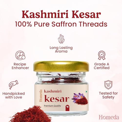 Homeda Kesar Saffron Original 2gram / Pure Keshar Original Kashmiri Kesar|Kumkuma Puvvu Safron,Kungumapoo for pregnant women,Zafran,Kasar,Kumkumapoovu,Keser,Certified Grade A (2 Packs of 1gram),2 gram - Image 2