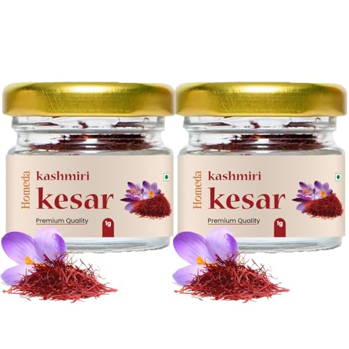 Homeda Kesar Saffron Original 2gram / Pure Keshar Original Kashmiri Kesar|Kumkuma Puvvu Safron,Kungumapoo for pregnant women,Zafran,Kasar,Kumkumapoovu,Keser,Certified Grade A (2 Packs of 1gram),2 gram - Image 1
