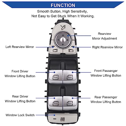 Obaee Master Power Window Switch Front Driver Side Compatible with Mercedes-Benz C300, C350e, C43 AMG, C63 AMG, C63 AMG S, GLC300, GLC43 AMG 2015-2018, Replace A2059056811, 2059056811, Black-Color - Image 3