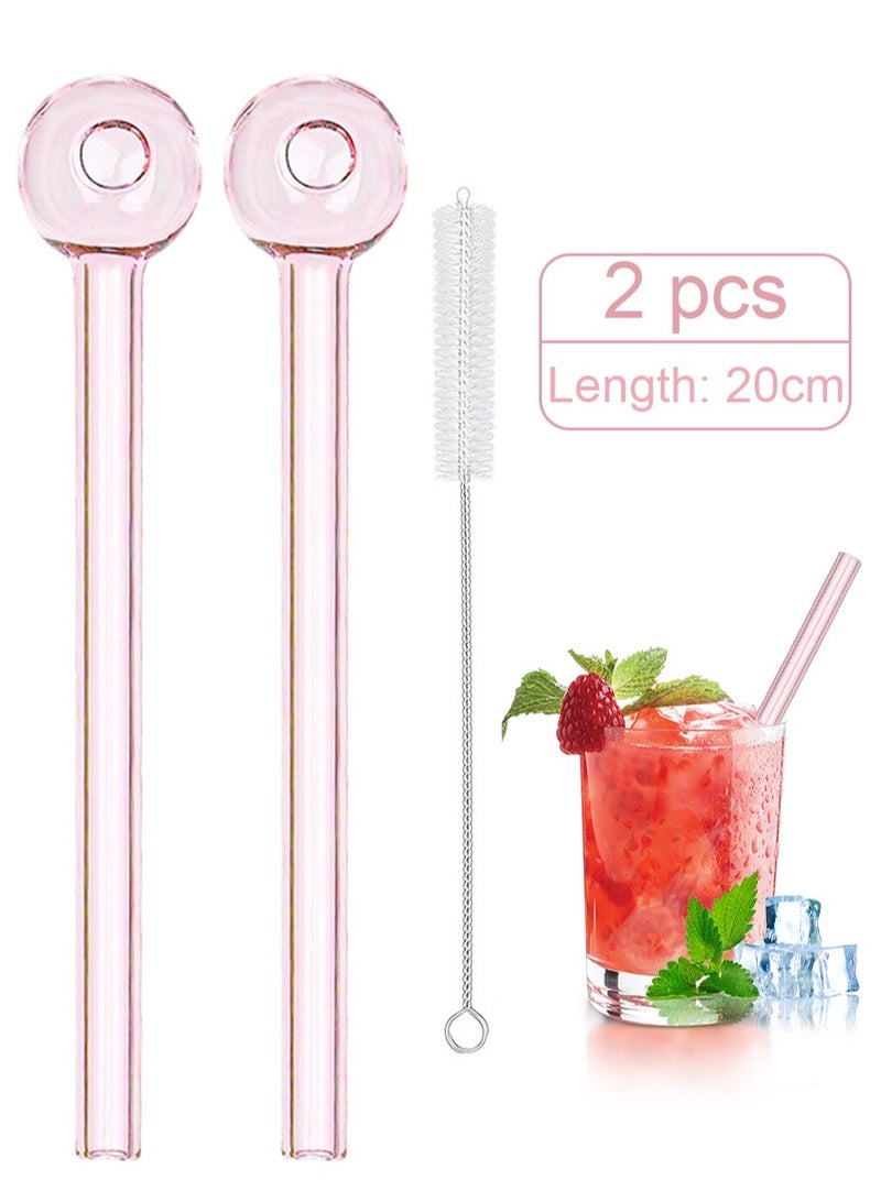 كوهو هوم 2 قطعة من القش الزجاجي المقاوم للكسر - قش زجاجي متين وقابل لإعادة الاستخدام مع فرشاة تنظيف واحدة للمشروبات والعصائر والأعشاب والمخفوقات، تصميم صديق للبيئة - Image 1