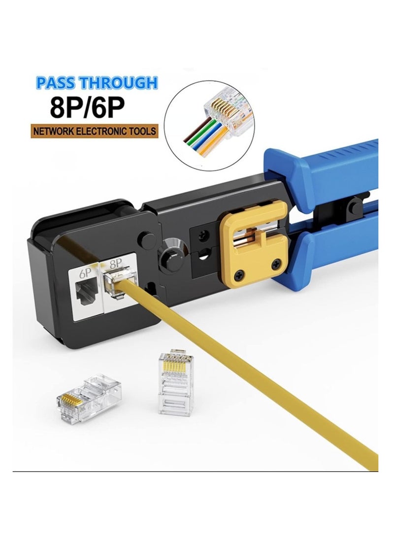 SYOSI RJ45 Crimp Tool Kit with Pass Through Connectors - Cat5/5e/Cat6 Ethernet Cable Crimper, Network Tester, and Wire Stripper Set, 30PCS 1.1mm CAT6 Connectors & Covers Included  - Image 3