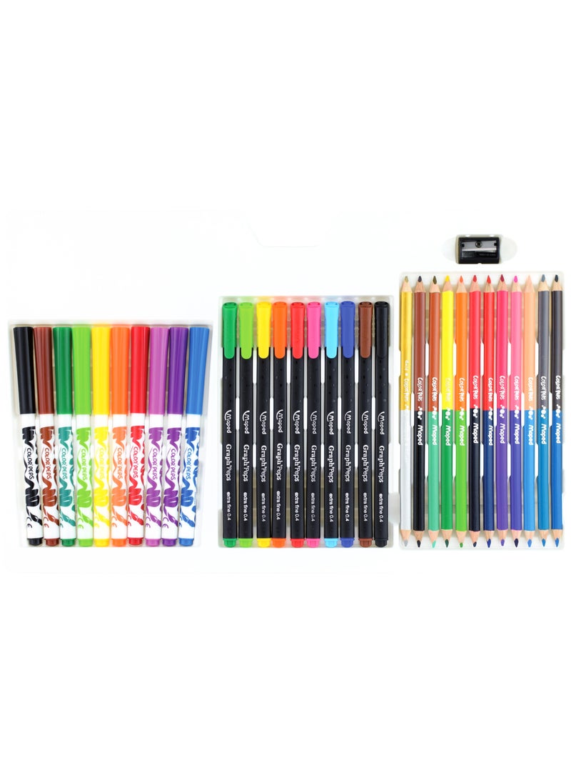 Maped - Maped-33 Piece Colouring Set (Includes Brush Felt Tips, Fineliner Pens, Coloured Pencils and Metal Sharpener) - Image 1
