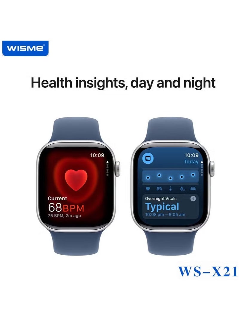 WISME ساعة ذكية بتصميم أنيق وعرض عالي الدقة WS-X21 مع 10 أزواج من الأساور وكابل الشحن – ساعة ذكية أنيقة للسيدات والرجال، فضية - Image 3