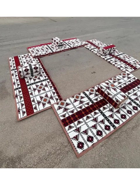 Heritage 8 Pieces Ground Seating Set for Travel, Hiking and Garden, Set of 4 5X80X180 cm Camping Ground Seating Set with 4 Swings, Beautifully Patterned Seating with Double Stitching, 20mm Lining and Waterproof Tanzanite Underlay, Seating Set with Heavy Duty Backrest 8mm Square Tubes1mm