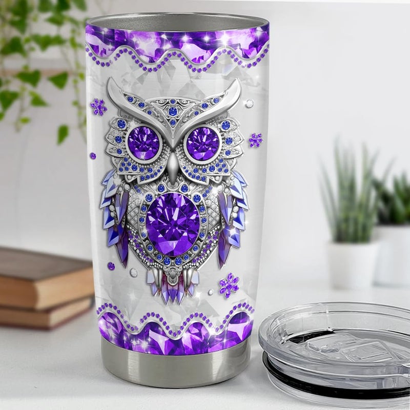 Sandjest Owls هدايا للنساء Girls Owl Tumbler 20oz رسومات المجوهرات من الفولاذ المقاوم للصدأ معزول Tumblers القهوة كوب كوب كوب هدية لعيد ميلاد عيد الميلاد - Image 4