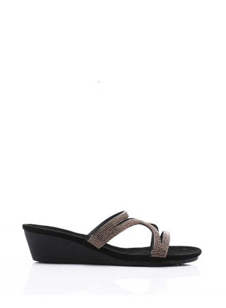 Wedge Strass Slipper - Black