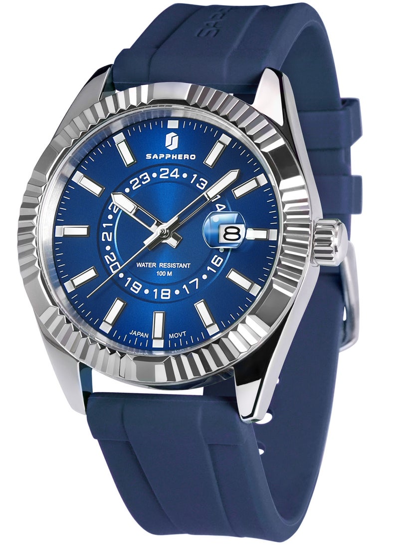 Sapphero Mens Watches 10ATM Waterproof Watch for Men Japanese Quartz Stainless Steel/Silicone Band Strap Blue/Green Date Casual Business Wristwatch Gift for Men - Image 1