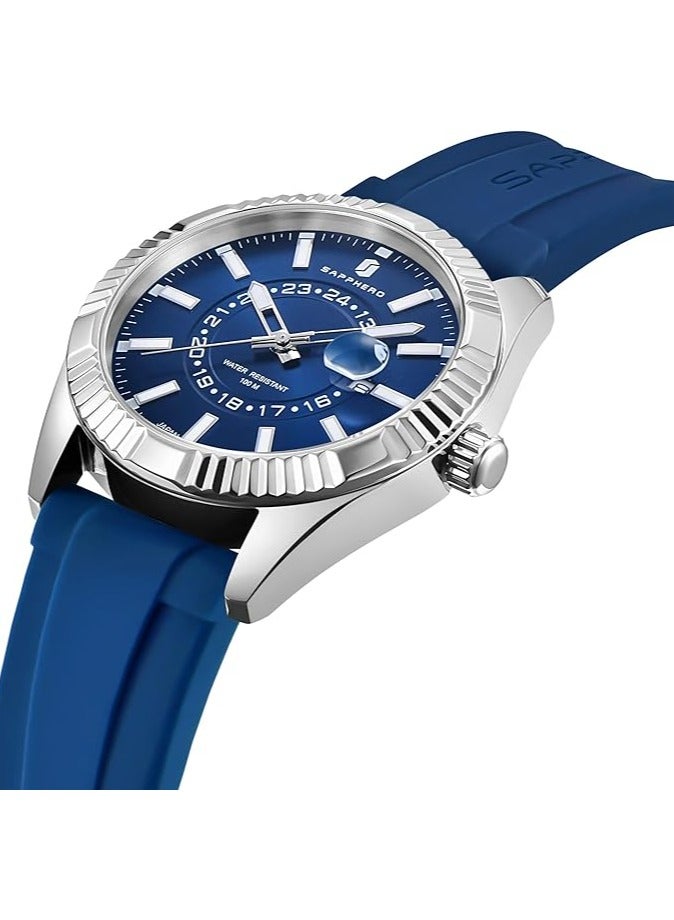 Sapphero Mens Watches 10ATM Waterproof Watch for Men Japanese Quartz Stainless Steel/Silicone Band Strap Blue/Green Date Casual Business Wristwatch Gift for Men - Image 2