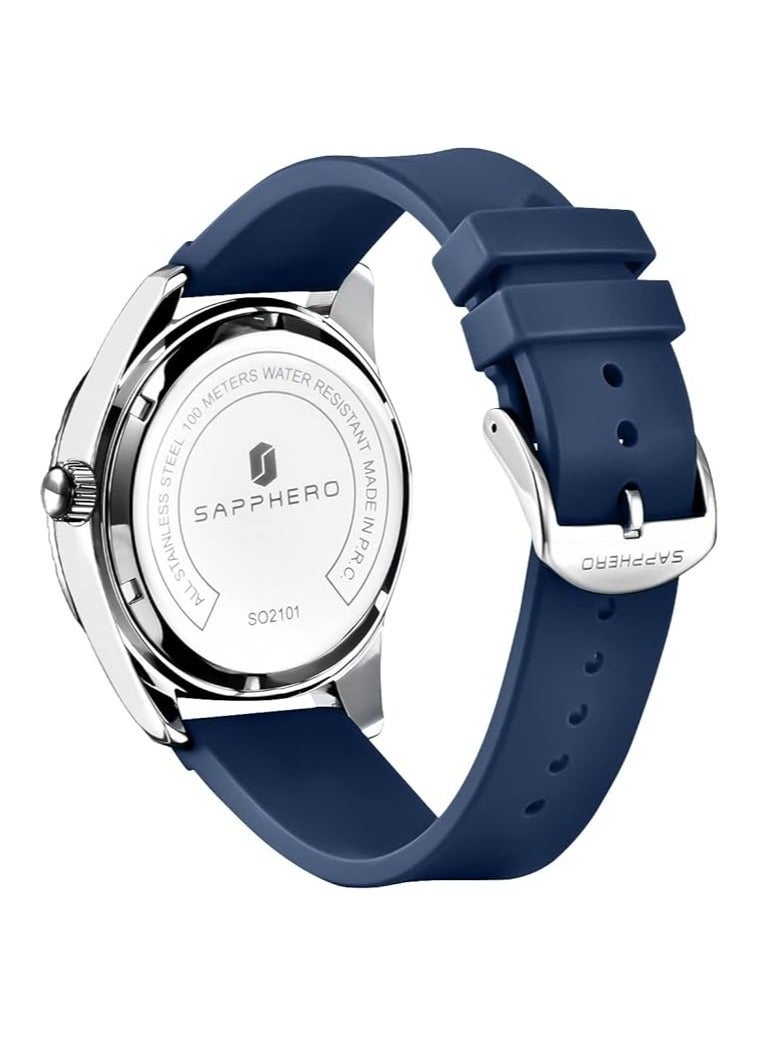 Sapphero Mens Watches 10ATM Waterproof Watch for Men Japanese Quartz Stainless Steel/Silicone Band Strap Blue/Green Date Casual Business Wristwatch Gift for Men - Image 5