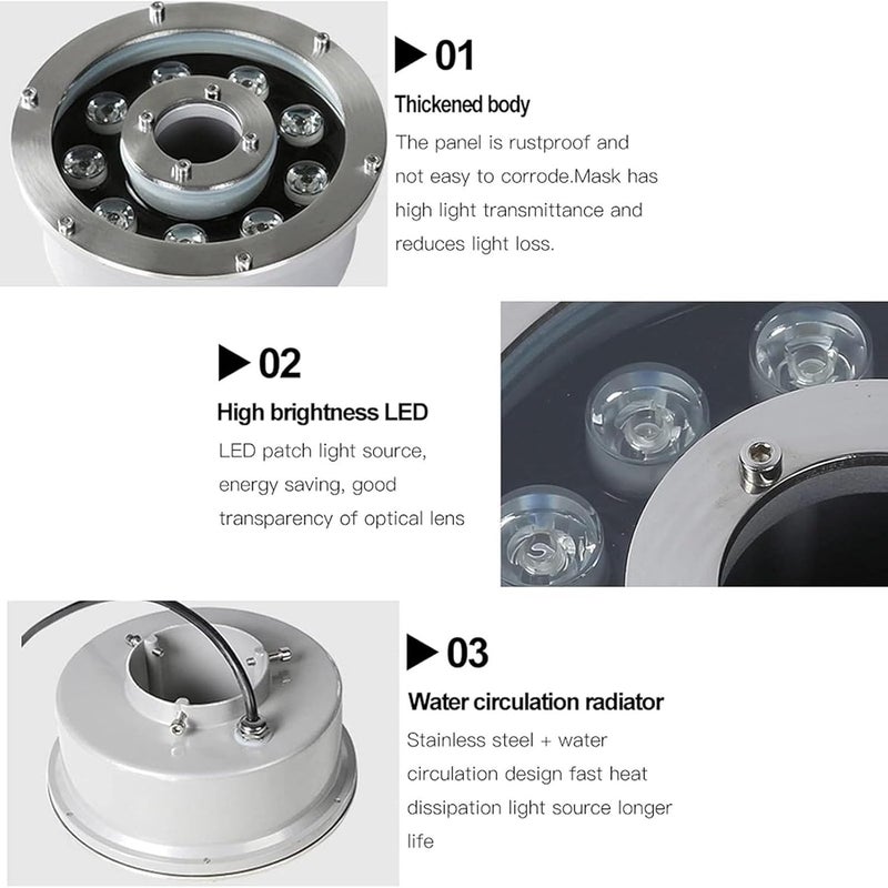 Submersible LED Pond Light, IP68 Waterproof Stainless Steel Fountain Lamp, Low Voltage Underwater Landscape Lighting for Swimming Pools and Water Features,Green 6W(12V) - Image 5