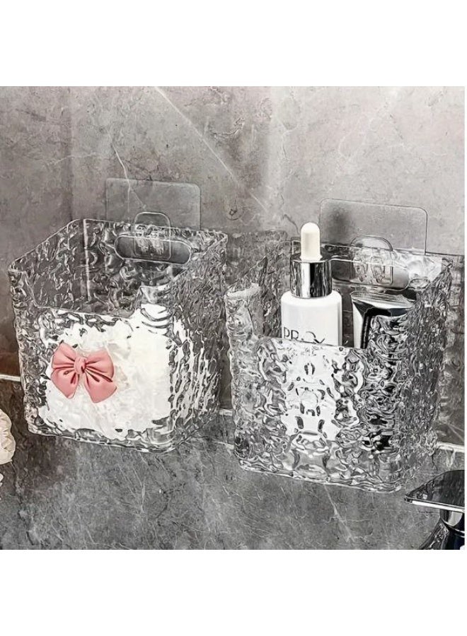 ماركة غير محددة منظم أكريليك متعدد الاستخدامات للحمام والتسريحة - تصميم شفاف أنيق مع وردة وردية - يثبت على الحائط باللاصق مزدوج الوجه المرفق - مناسب لمستحضرات التجميل والفوط الصغيرة وأدوات الحمام - Image 2