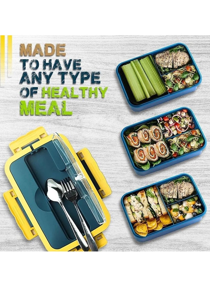LINGWEI Bento Lunch Box for Kids & Adults 3-Compartment Leakproof Food Container with Spoon & Fork  - Image 3