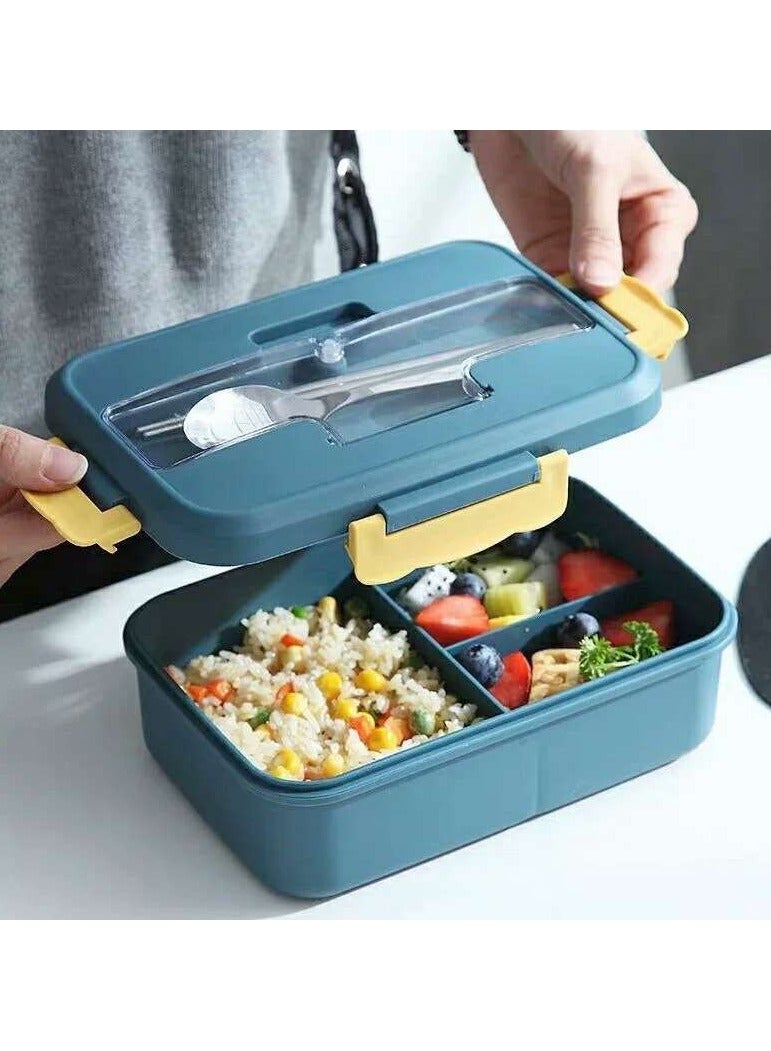 LINGWEI Bento Lunch Box for Kids & Adults 3-Compartment Leakproof Food Container with Spoon & Fork  - Image 2