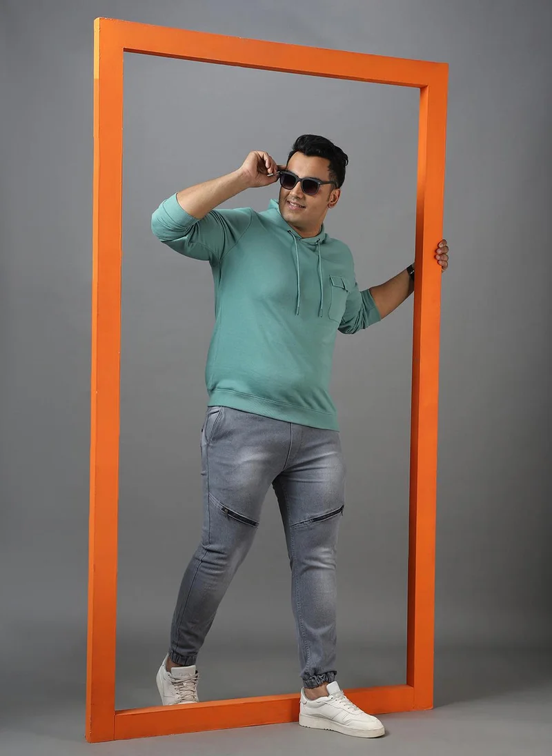 Urbano Fashion  Urbano Plus Men's Light Green Cotton Solid Hooded Neck Sweatshirt for Men | Best Price UAE