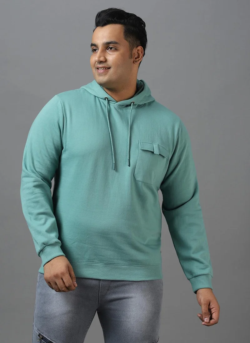 Urbano Plus Men's Light Green Cotton Solid Hooded Neck Sweatshirt