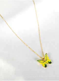 The Black Pearl Accessories Stainless Steel Necklace Gold with a Green/Yellow Butterfly Pendant  - Image 1