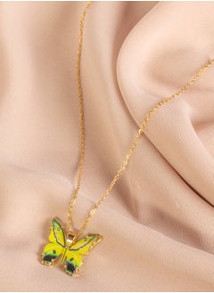 The Black Pearl Accessories Stainless Steel Necklace Gold with a Green/Yellow Butterfly Pendant  - Image 2