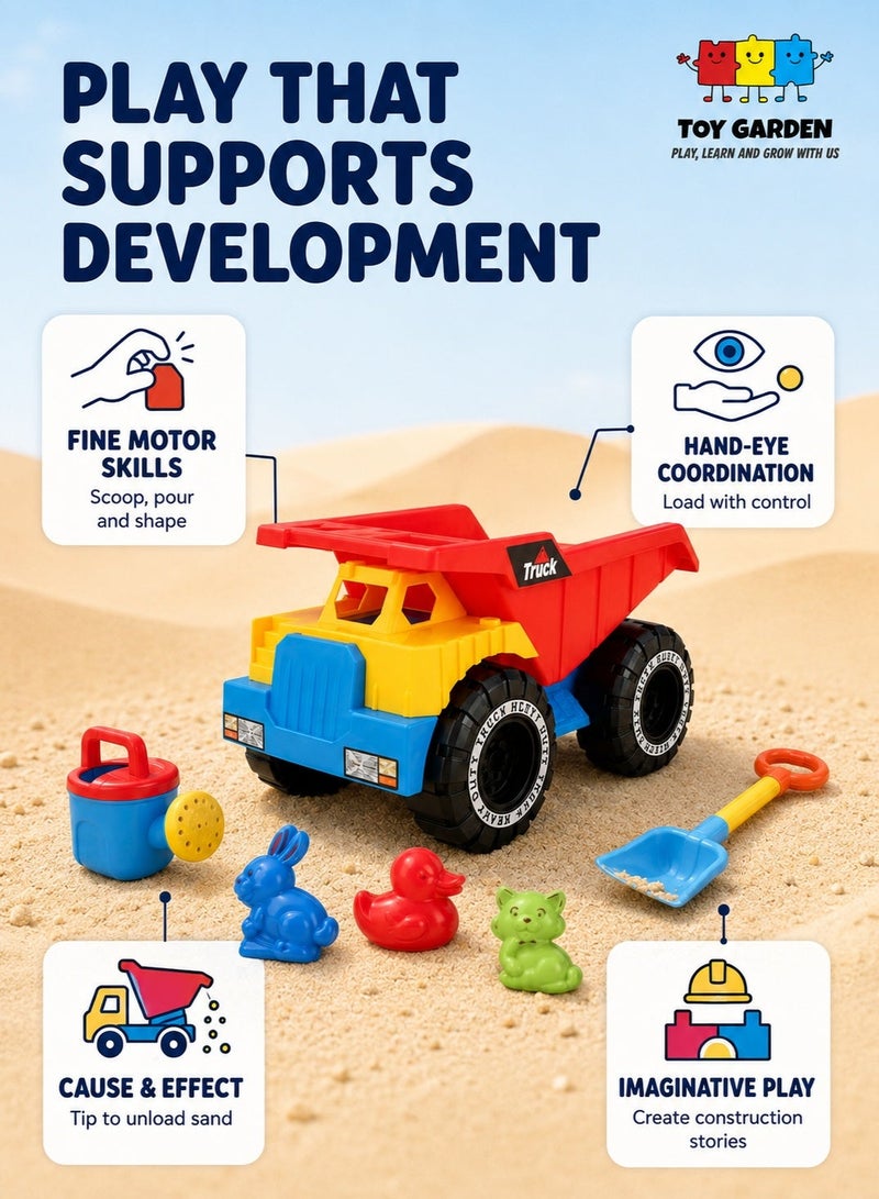 7-Piece Sand Dump Truck Beach Toy Set – Colorful Outdoor Toys for Kids - Image 3