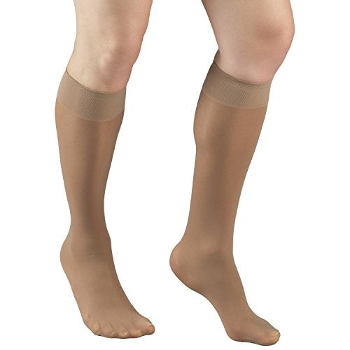 Truform Sheer Compression Stockings, 8-15 mmHg, Women's Knee High Length, 20 Denier, Beige, Large - Image 1