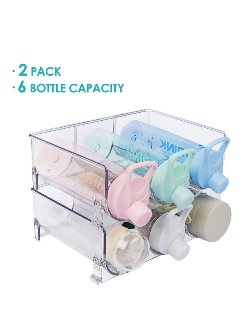 SYOSI Plastic Water Bottle Organizer, 2 Pack Stackable Bottle Holder Storage Rack for Cabinet, Kitchen Countertop, Pantry Organization, Fridge, Free-Standing Cup Organizer Hold 6 Bottles, Clear - Image 3