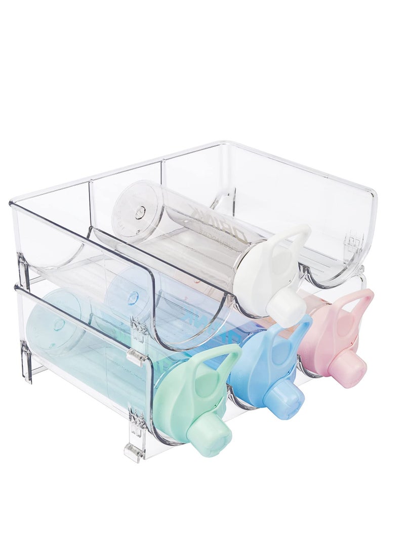 SYOSI Plastic Water Bottle Organizer, 2 Pack Stackable Bottle Holder Storage Rack for Cabinet, Kitchen Countertop, Pantry Organization, Fridge, Free-Standing Cup Organizer Hold 6 Bottles, Clear - Image 1