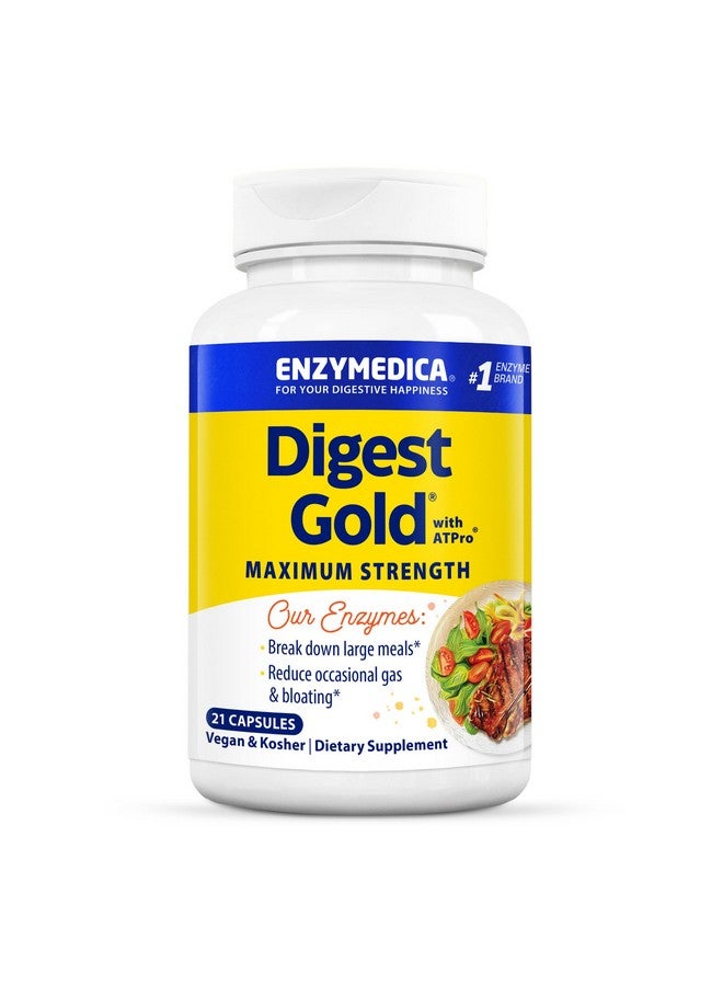 إنزيميديكا دايجست جولد + إيه تي برو، تركيبة إنزيمية فائقة القوة، تمنع الانتفاخ والغازات، 14 إنزيمًا رئيسيًا بما في ذلك الأميليز والبروتياز والليباز واللاكتاز، 21 كبسولة - Image 1