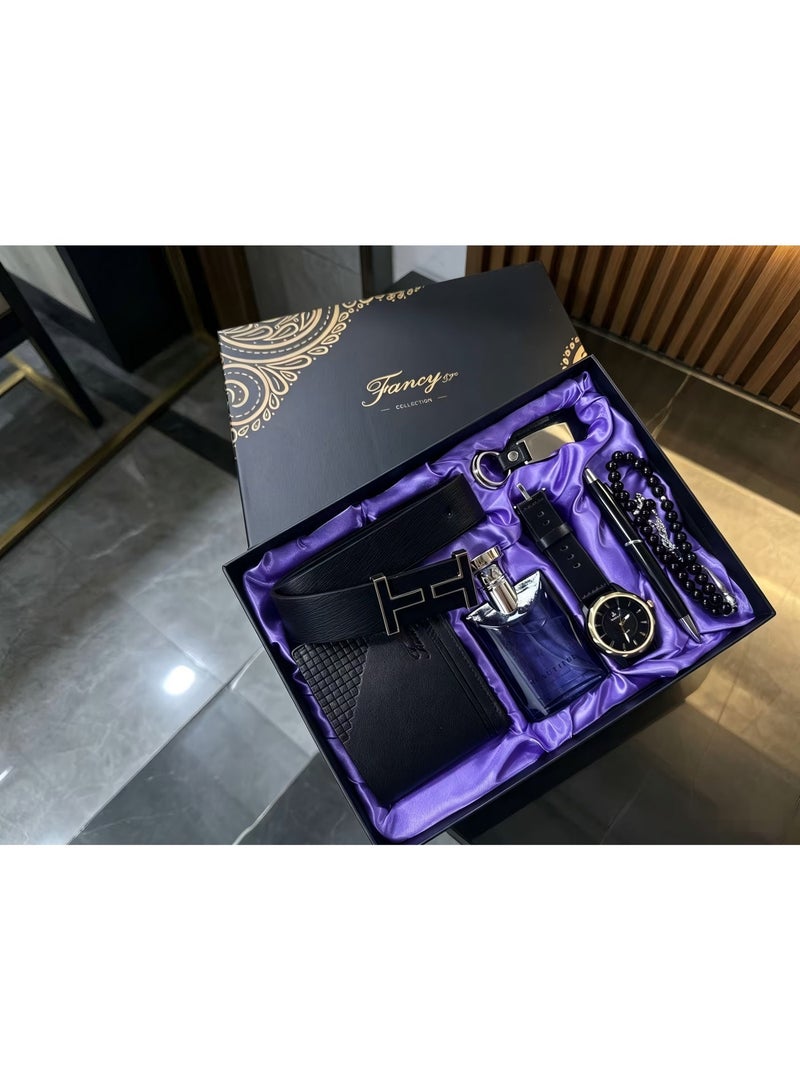 Fancy 7 PCS Deluxe Gift Leather Sets - Quartz Watch ,Belt, Wallet, Perfume ,Rosary ,Keychain, Ballpoint Pen,Business Men Gift - Image 2