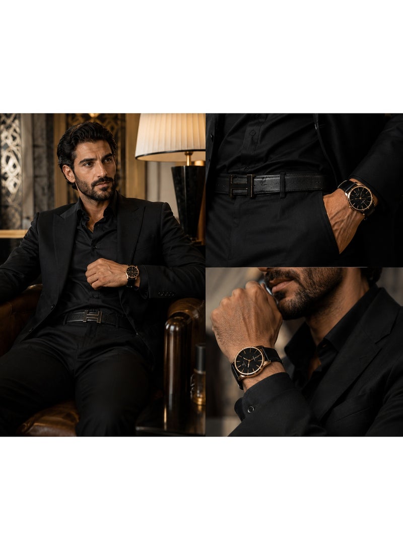 Fancy 7 PCS Deluxe Gift Leather Sets - Quartz Watch ,Belt, Wallet, Perfume ,Rosary ,Keychain, Ballpoint Pen,Business Men Gift - Image 2