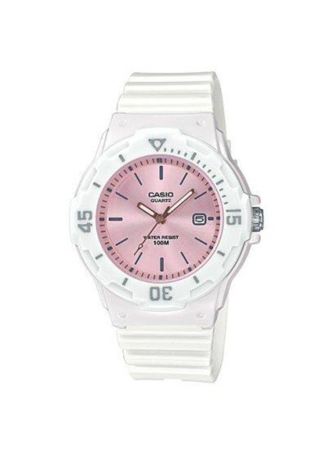 Casio LRW-200H-4E3VDF Women's Sport Analog Watch – Pink Dial, White Resin Strap, Rotating Bezel, Date Display, 100M Water Resistant, Quartz Movement