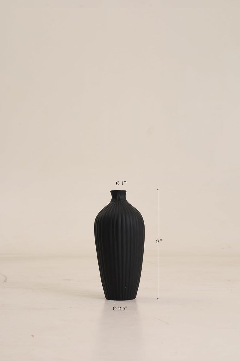 PUREZENTO Saroi Vase Black 8 inch Matte Finish Ceramic Designer Flower Vases for Home Decoration Centre Table Bedroom Side Corner Beautiful Decorative Vases with Unique Quality - Image 3