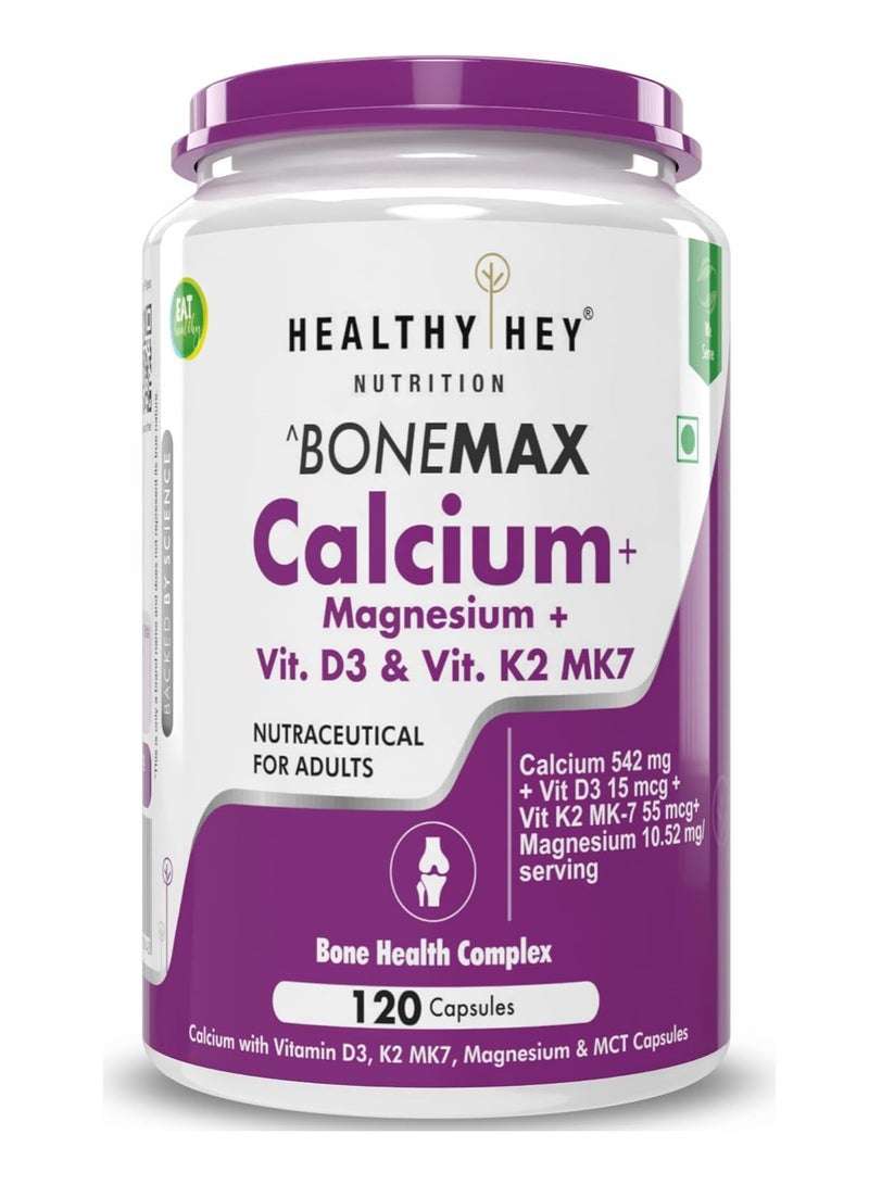 HealthyHey Nutrition HealthyHey Calcium with Magnesium, Vitamin D3 & Vitamin K2- Mk7 - BoneMax - Bone Health Complex -120 Vegetable Capsules - Image 1