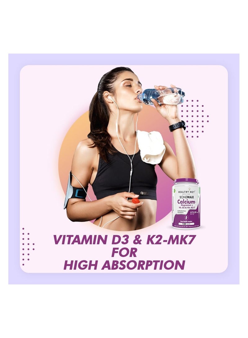 HealthyHey Nutrition HealthyHey Calcium with Magnesium, Vitamin D3 & Vitamin K2- Mk7 - BoneMax - Bone Health Complex -120 Vegetable Capsules - Image 3