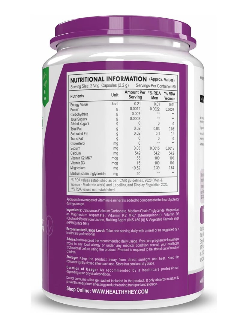 HealthyHey Nutrition HealthyHey Calcium with Magnesium, Vitamin D3 & Vitamin K2- Mk7 - BoneMax - Bone Health Complex -120 Vegetable Capsules - Image 2