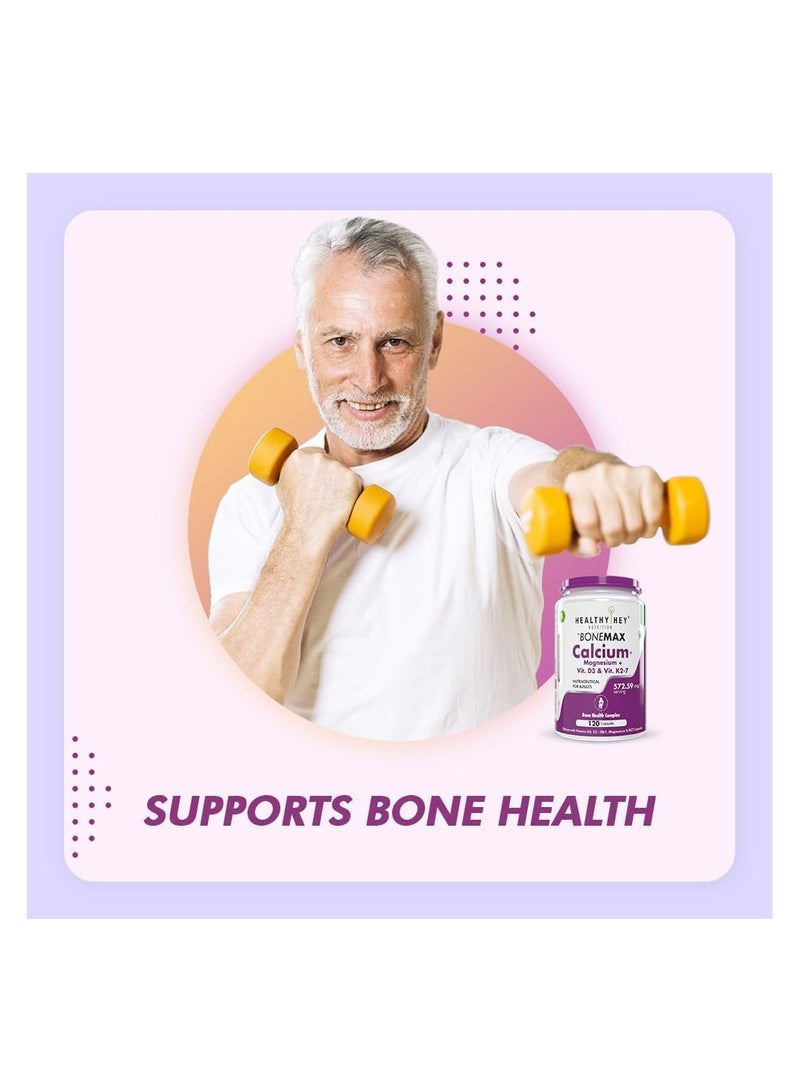 HealthyHey Nutrition HealthyHey Calcium with Magnesium, Vitamin D3 & Vitamin K2- Mk7 - BoneMax - Bone Health Complex -120 Vegetable Capsules - Image 4