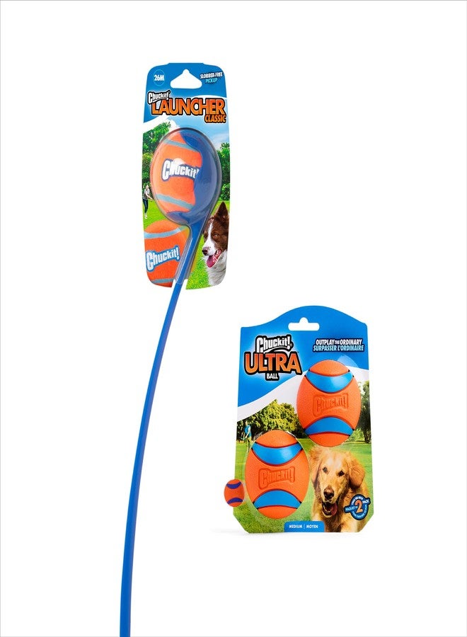 Chuckit! Ultra Ball & Launcher Bundle - Classic 26" with 2 Pack Medium (2.5") Bouncy Fetch Balls for Dogs 20-60 lbs, Dog Fetch Ball Thrower - Image 2