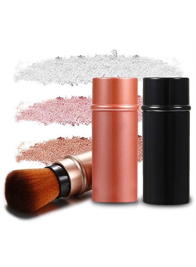 Vtrem 3 Colors Retractable Makeup Brush Travel Blush Brushes Kabuki Foundation Brush Portable Face Powder Brush Mini Makeup Brush Set with Cover, Red/Black/Brown - Image 1