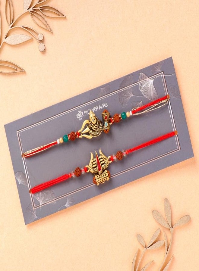 Floweraura Premium Rakhi for Brother Idol Combo Include Set of 2 Traditional Shiva & Damru Rakhis with Lord Shiva Adiyogi Idol & Roli Set - Rakhi Gift for Brother, Bhai, Cousins & Rakshabandhan Gift - Image 5
