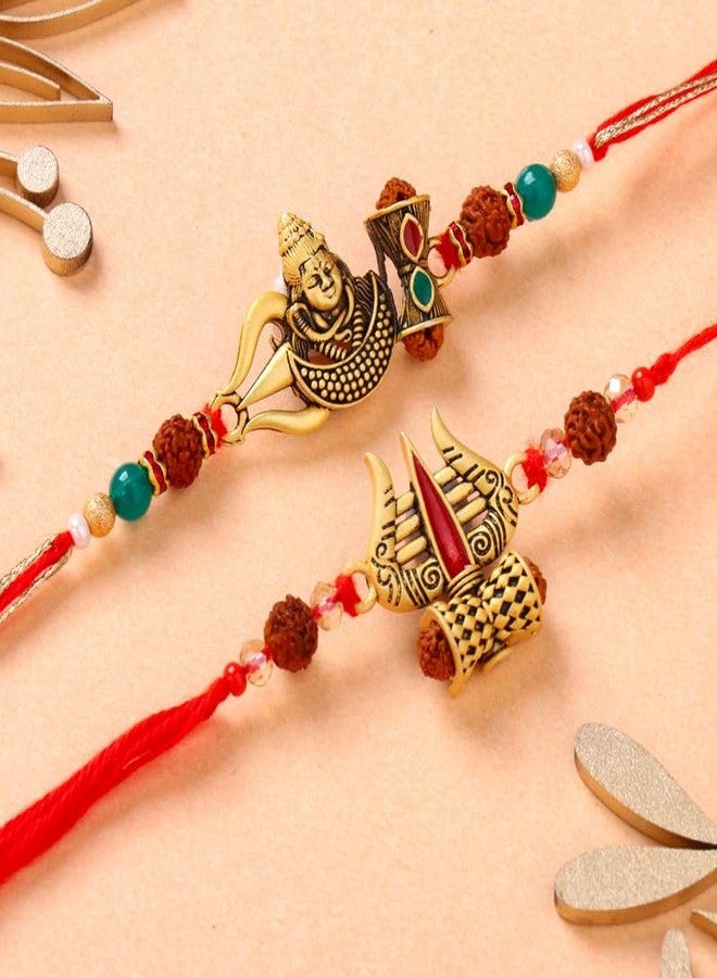 Floweraura Premium Rakhi for Brother Idol Combo Include Set of 2 Traditional Shiva & Damru Rakhis with Lord Shiva Adiyogi Idol & Roli Set - Rakhi Gift for Brother, Bhai, Cousins & Rakshabandhan Gift - Image 3