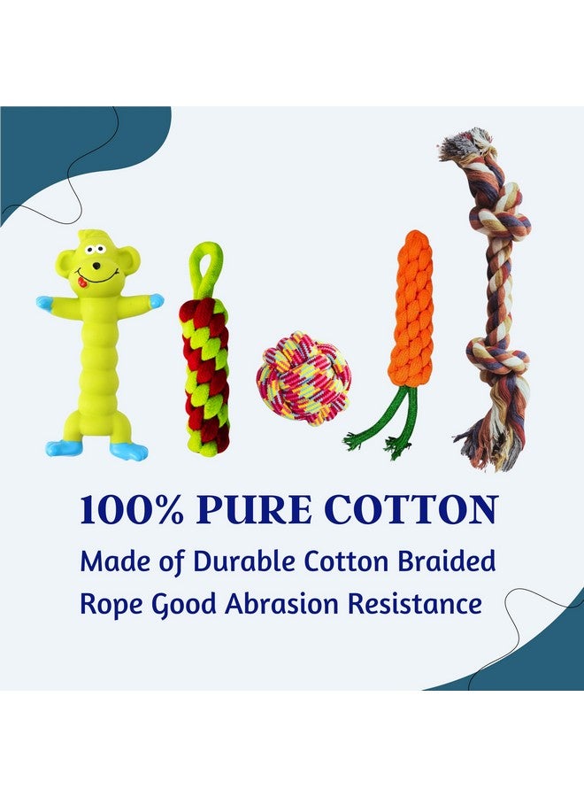 مجموعة ألعاب حبلية 5 في 1 تصدر أصواتًا ومضغًا للكلاب - (حبل مكون من عقدتين + كرة قطنية + جزرة + عصا ذرة + قرد أخضر) | لعبة مضغ ولعب وتسنين للكلاب الصغيرة والجراء - Image 4