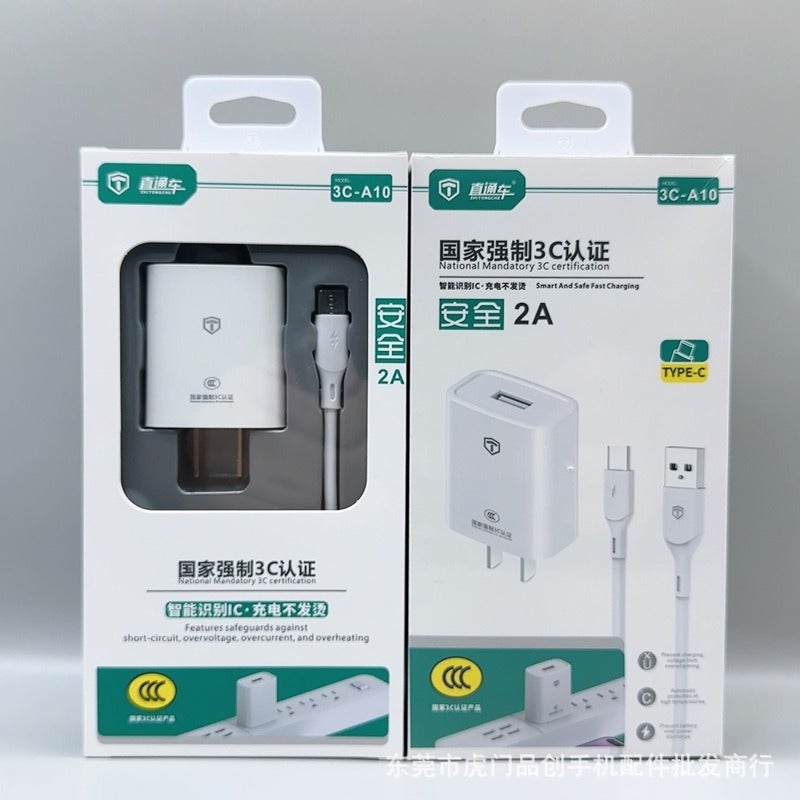 3C Certified 10W Fast Charger Set with USB Cable for Apple & Android Type-C Devices - Type-C Cable Set