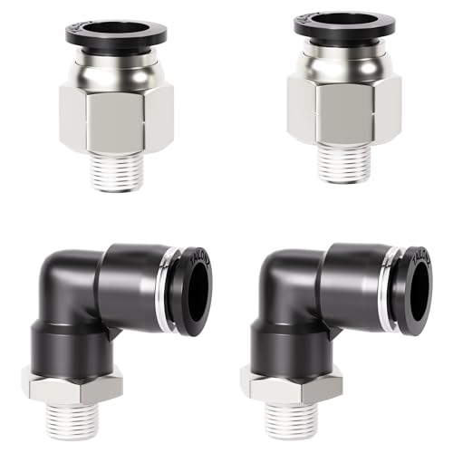TAILONZ PNEUMATIC Elbow and Straight Combination 3/8 Inch Tube OD x 1/8 Inch NPT Thread Push to Connect Fittings PC-3/8-N1+PL-3/8-N1(Pack of 12) - Image 1