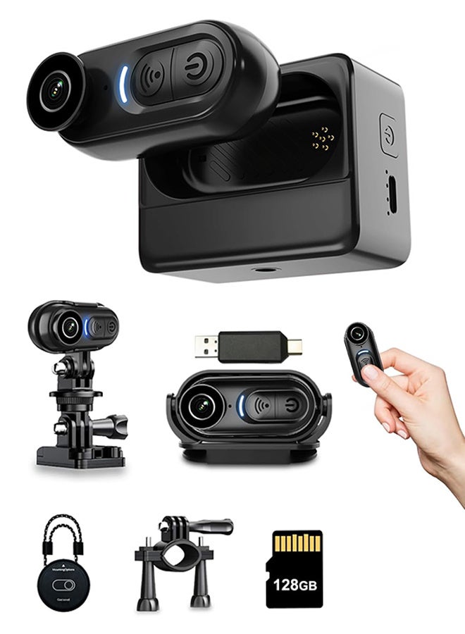 4K Mini Body Camera 128GB, Thumb Size Action Body Cam, Wearable Sports Cameras,Hands-Free POV Recording, Helmet Mount, Magnetic Sport DV for Bike Cycling,for Vlogging Pet Walk Swim - Image 1