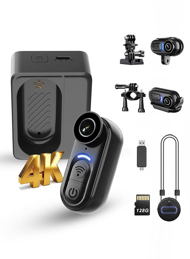 4K Mini Body Camera 128GB, Thumb Size Action Body Cam, Wearable Sports Cameras,Hands-Free POV Recording, Helmet Mount, Magnetic Sport DV for Bike Cycling,for Vlogging Pet Walk Swim - Image 1