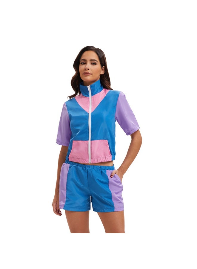 ملابس رياضية نسائية بستايل الديسكو الكرنفالي من ثمانينيات القرن العشرين مع سحاب - Image 1