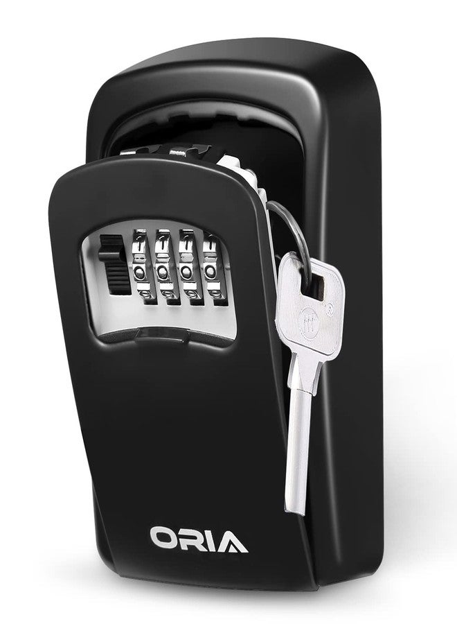 ORIA Key Storage Lock Box, 4 Digit Combination Lock Box, Wall Mounted Lock Box, Resettable Code, 5 Key Capacity, 4.72 inch, Black, No Shackle - Image 1
