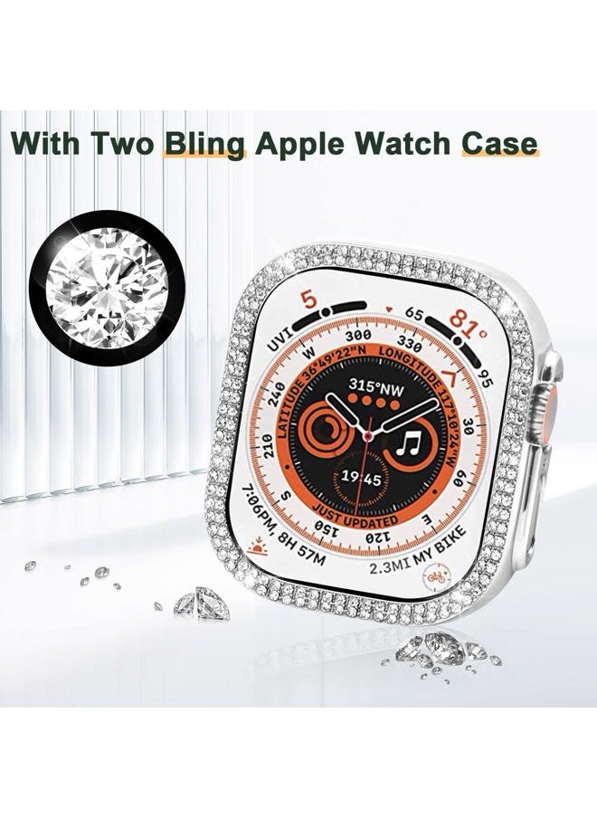 Mosonio - Compatible with Apple Watch Band Ultra 2/ Ultra 49mm with Case Women, Bling Metal Wristband Strap with 2 Pack Bling PC Protective Cover for iWatch Ultra 49mm (49mm, Silver) - Image 1