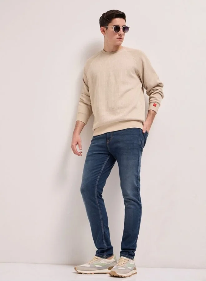 THE BEAR HOUSE Men's Blue Mid Rise Slim Fit Jean Classic Comfort With Modern Style, Perfect For Everyday Casual Looks And Effortless Streetwear Vibes
