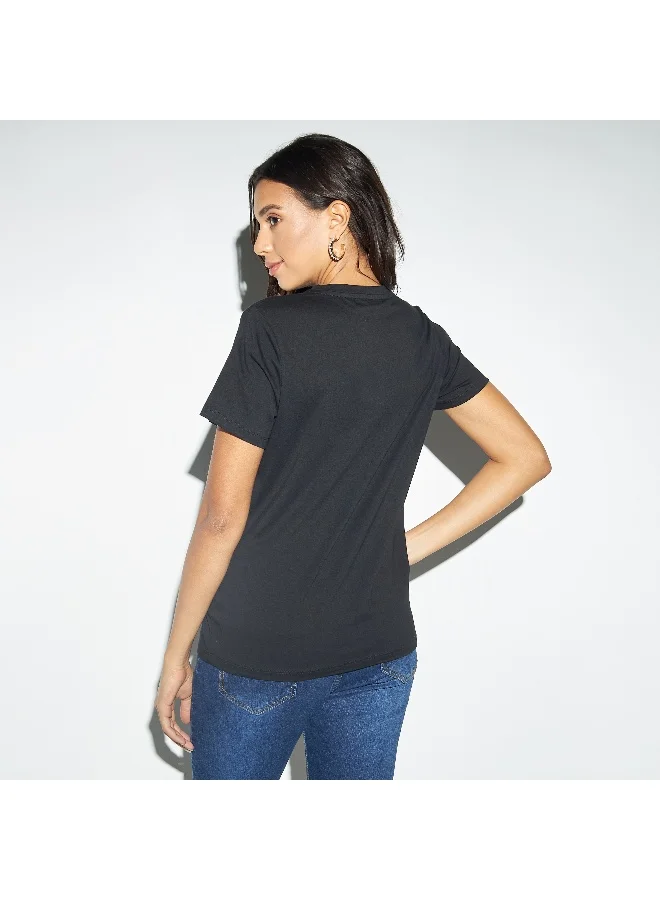 2Xtremz 2Xtremz Typography Embellished Crew Neck T-shirt with Short Sleeves