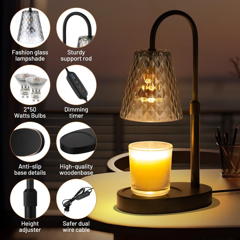 SAEIHGAE Candle Warming Lamp with Timer : Adjustable Light Level Adjustable Height Flameless and Smokeless Safety Candle Lamps - Jar Candles Home Decoration - Image 2
