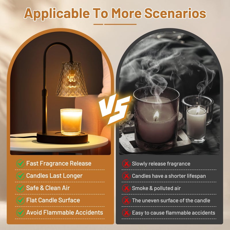 SAEIHGAE Candle Warming Lamp with Timer : Adjustable Light Level Adjustable Height Flameless and Smokeless Safety Candle Lamps - Jar Candles Home Decoration - Image 3